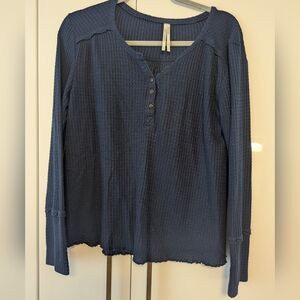Anthropologie Navy Blue Waffle Henley